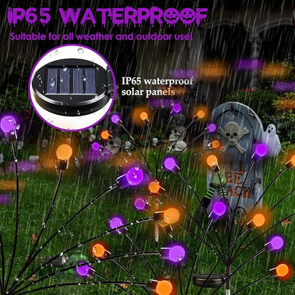 Halloween Decorations Outdoor Solar Pathway Lights, 6 Pack 48LED Solar Firefly Lights Orange and Purple, Sway by Wind, Waterproof Solar Halloween Lights for Patio Garden Yard Lawn Horror Party Decor