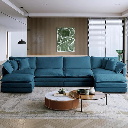 SoarFlash Chenille Sectional Sofa, Comfy L/U Shaped Modular Coush Sofa with Ottoman, Modern 4 Seat Couch Deep Seat Sofa Set for Living Room,Deep Blue