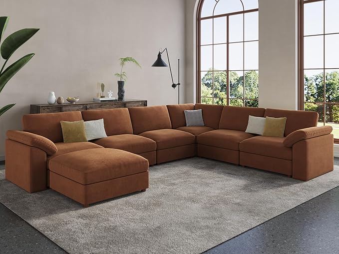 EASE MOOSE Oversized Sectional Modular Sofa,Chenille Large L Shape Sectional Couch Wide Deep Brown Modular Cloud Sofa Couch