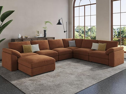 EASE MOOSE Oversized Sectional Modular Sofa,Chenille Large L Shape Sectional Couch Wide Deep Brown Modular Cloud Sofa Couch
