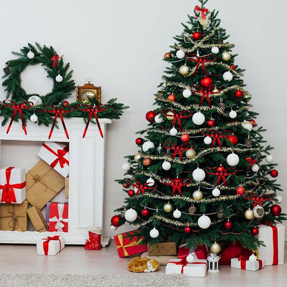 20 Pcs Christmas Metal Bow Ornaments with Clip, 5 x 6 Inch Christmas Bows Door Garland Decor Vintage Wreath Bow for Tree, Wreath, Gift Wrapping (20, Red)