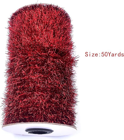 50 Yards Red Metallic Tinsel Christmas Garland Tinsel Bibbon for Christmas Tree,Wedding Birthday Party Decorations Supplies