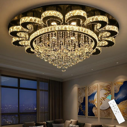 Modern Chandelier Living Room Light Glam Chandeliers Ceiling Light Fixture Remote Dimmable Lights 40 Inches Luxury Crystal Black Dining Room Lights
