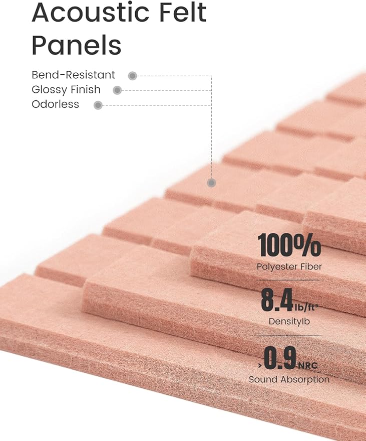 Bumusty Large Cork Board Alternative-36 x24 Felt Bulletin Board Tiles, with 30 Pushpins, 40 Adhesive Tabs, 6-Pack Slat Wall Paneling, Cork Boards for Office Push Pin Board Felt Board-Pink