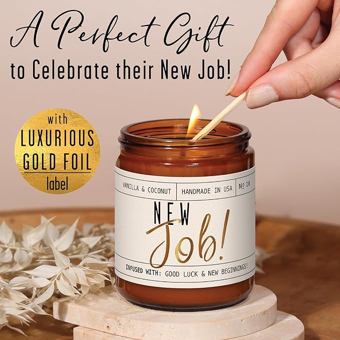 New Job Gifts for Women, Congratulations Gifts for Women - 'New Job Candle, w/Vanilla & Coconut I Job Promotion Gifts for Women I Leaving Job Gifts I Goodbye Coworker Gift I 50Hr Burn, Made in USA