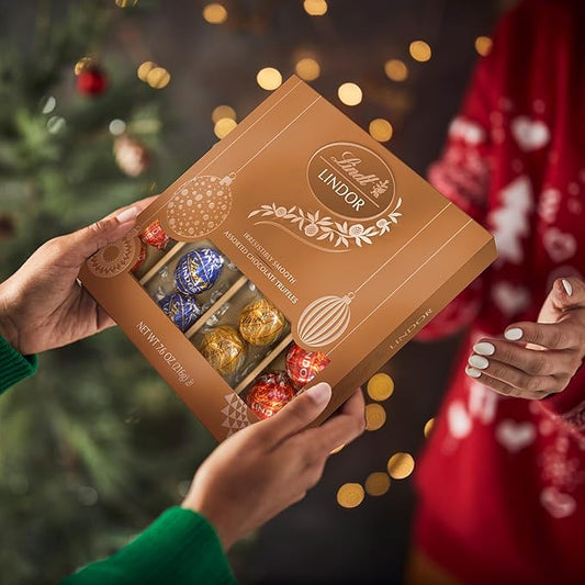 Lindt LINDOR Assorted Chocolate Candy Truffles Gift Box, Assorted Chocolate with Smooth, Melting Truffle Center, 7.6 oz.