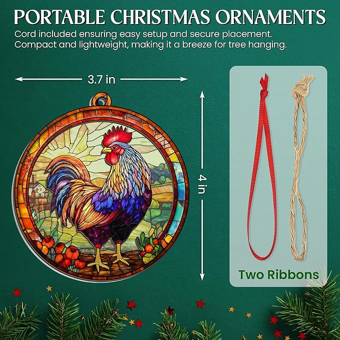 OASSIE Chicken Ornaments for Christmas Tree - Suncatcher Christmas Ornaments 2025 - Chicken Gifts for Women Men, Rooster Gifts for Women Animal Farmhouse Lovers, Rustic Home Decor