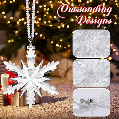 2025 Annual Edition Snowflake Christmas Ornament, Large Crystal Ornaments Display Winter House Decor with Gift Box（Clear B）
