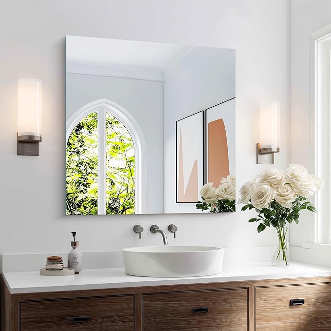 KOCUUY Frameless Mirror, 30"x30" Square Rectangle Bathroom Wall Mirror for Over Sink, Upgraded Shatterproof Unframed Design for Bedroom, Living Room, Entryway