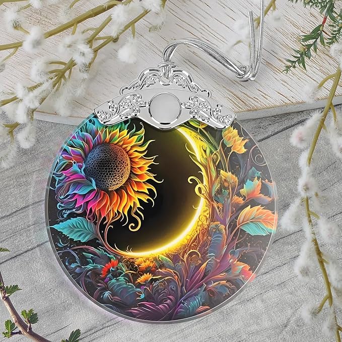 Christmas Ornament, 2025 Ornaments for Christmas Tree, Stained Glass Hanging Ornament, Holiday Ornaments, Unique Gift Idea - Sun and Moon