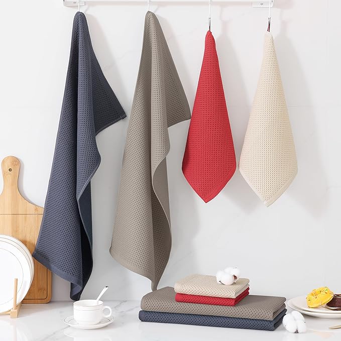 Homaxy 100% Cotton Kitchen Towels and Dishcloths Set, 12 x 12 Inches and 13 x 28 Inches, Set of 10 Bulk Kitchen Towels Set, Ultra Soft Absorbent Dish Cloths for Washing Dishes, Mixed Color