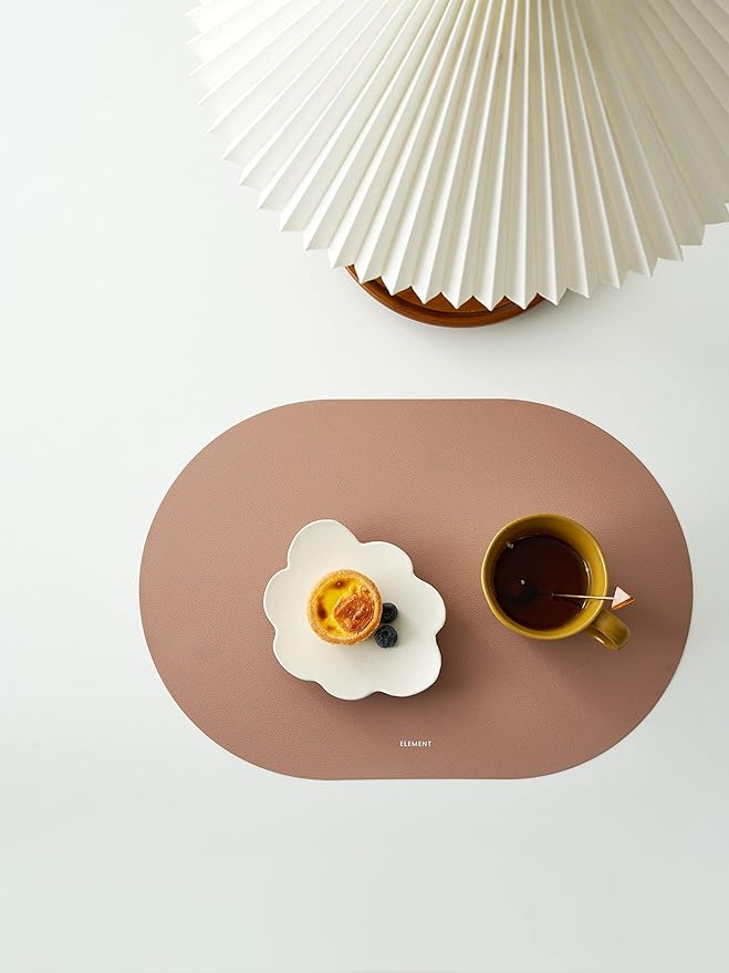Clay Pink Oval Silicone Placemats Set of 4 – Heat Resistant, Waterproof, Easy to Clean Non-Slip Modern Dining Table Mats – Premium Leather Textured Japandi Kitchen Decor