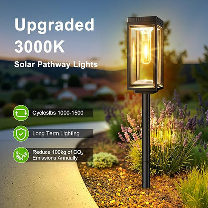 Bright Solar Pathway Lights Outdoor Waterproof, 4 Pack Upgraded Solar Lights, 15+ Hours Runtime Garden Light, Auto On/Off, Lighting for Outside Yard Walkway Driveway Landscape, Warm White