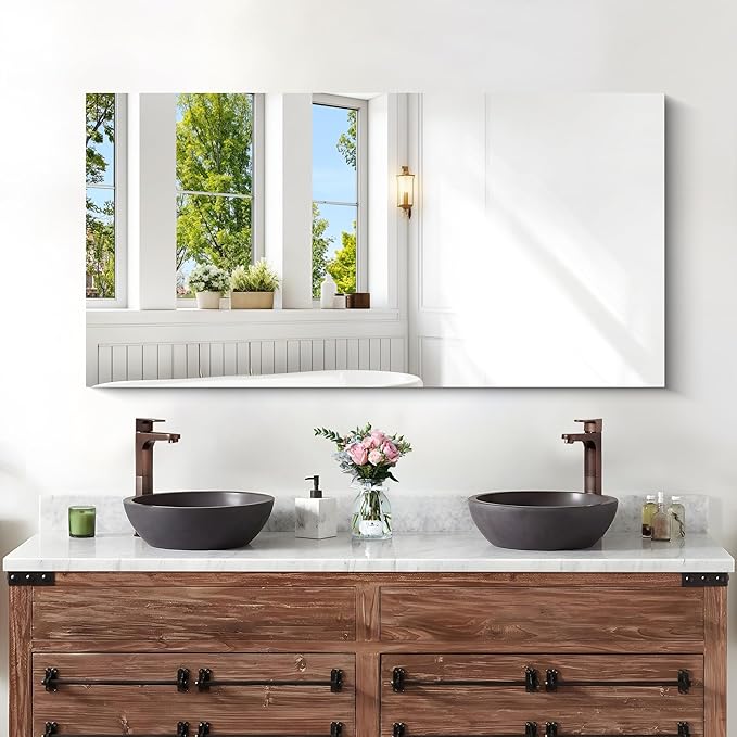 KOCUUY Frameless Mirror,24x48 Inch Rectangle Bathroom Vanity Mirror for Over Sink, Upgraded Shatterproof Unframed Design for Bedroom, Living Room, Entryway