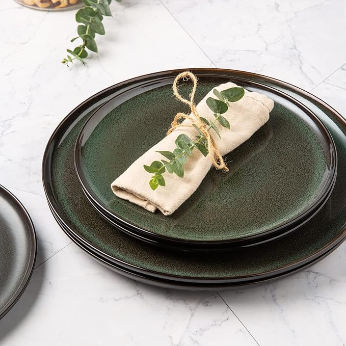 LERATIO Ceramic Dinnerware Sets for 8,Stoneware Plates and Bowls Sets,Reactive Glaze Dishes Set,Highly Chip and Crack Resistant | Dishwasher,Microwave & Oven Safe Dishes set,Service for 8-Green(24pcs)