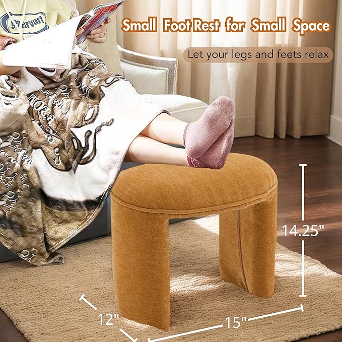 3-Piece Nesting Upholstered Bench with 2 Stools, 53" Chenille Accent Chair Waterfall Bench Modern End of Bed Entryway Bench Bedroom Bench for Living Room Vanity, Burnt Orange, No Need to Install