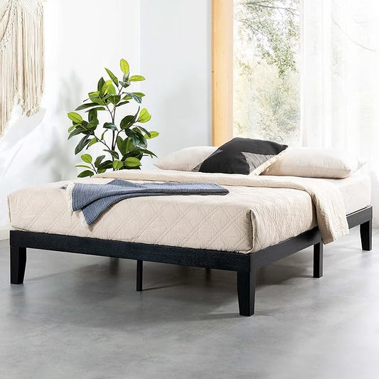 Mellow Naturalista Classic 12 Inch Solid Wood Platform Bed with Wooden Slats Full, Black