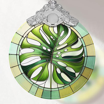 Monstera Leaf Stained Glass Ornament - Christmas Tree Decorations, Holiday Presents, Gift Exchange Ideas
