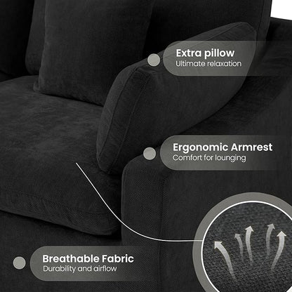 Modular Sectional Sofa with Ottoman for LivingRoom,156inch U Shaped Down Filled Cloud Couch,8 Seater Convertible V Shaped Living Room Sets,Cover Washable and Replaceable Couches for Living Room,Black
