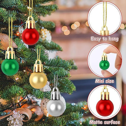 Jansun 60PCS Christmas Mini Balls Ornaments Miniature Xmas Tree Hanging Decorations Small Vintage Glitter Balls for Holiday Party Outdoor Indoor DIY Craft Decor Supplies (Matte Surface)