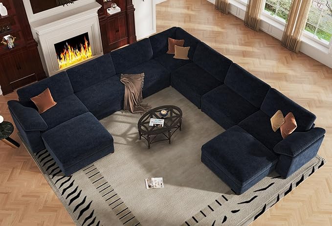 EASE MOOSE Oversized Modular Sectional Sofa with Ottoman, Modern Luxury Wide Deep Modular Couch, U Shaped Couch for Big Spaces Living Room,Blue