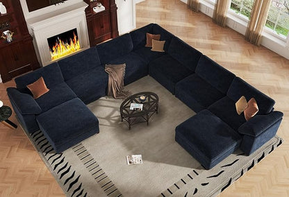 EASE MOOSE Oversized Modular Sectional Sofa with Ottoman, Modern Luxury Wide Deep Modular Couch, U Shaped Couch for Big Spaces Living Room,Blue