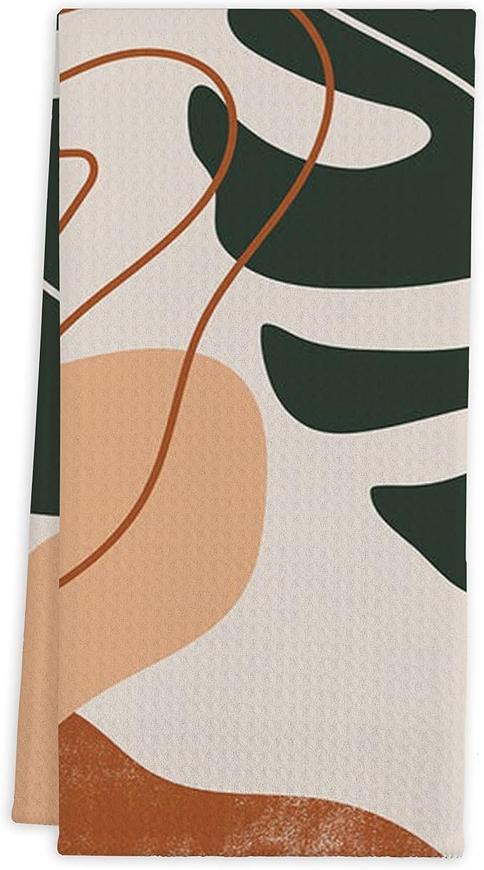 QIYUHOY Abstract Random Shapes Palm Leaf Kitchen Towels Tea Towels 16x24 Cotton Dish Towels for Farmhouse Decor