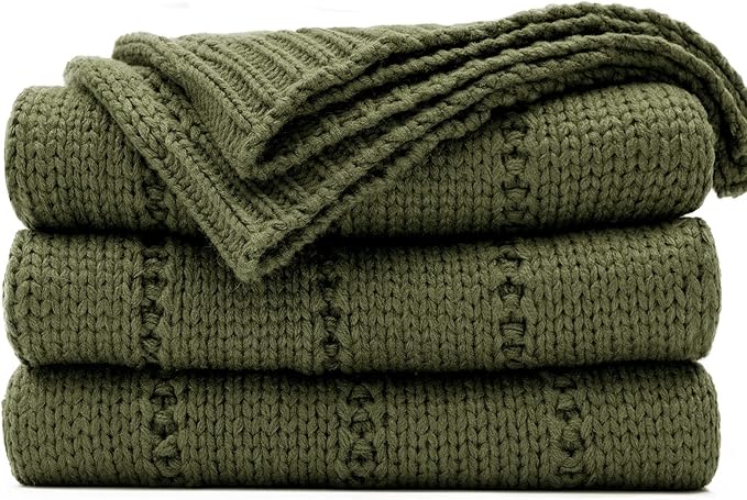 RECYCO Cable Knit Moss Green Throw Blanket Twin Size, Super Soft Warm Cozy Decorative Knitted Throw Blanket 3.6LB for Bed, Chair Large 60"x80"
