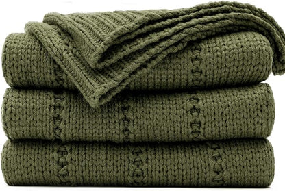 RECYCO Cable Knit Moss Green Throw Blanket Twin Size, Super Soft Warm Cozy Decorative Knitted Throw Blanket 3.6LB for Bed, Chair Large 60"x80"