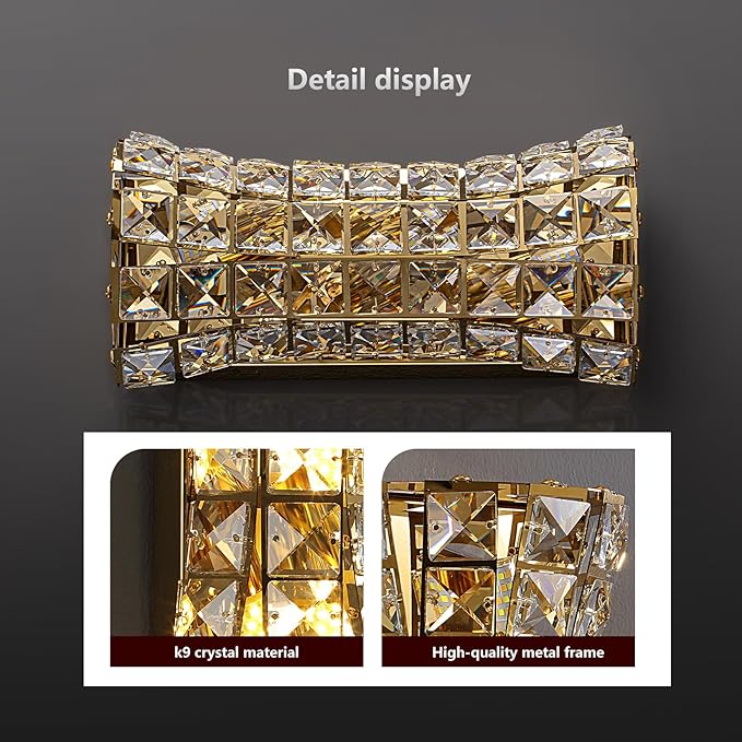 Crystal Wall Sconces,Modern Wall Light Fixtures for Living Room Bedroom Bathroom Hallway Doorway Stairway,Bedside,Tricolor Vanity Lighting Fixture