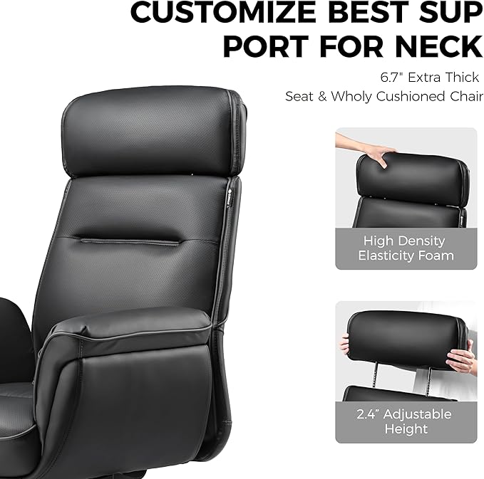EUREKA ERGONOMIC Royal Ergonomic Office Chair Executive Desk Chair, Microfiber Leather High Back Executive Chair Comfy Ergonomic 360° Swivel with Lumbar for Home Workshop- Black
