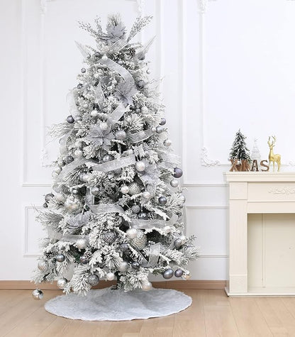 Christmas Ball Ornaments Silver Christmas Tree Decorations with Hang Rope-36pcs Shatterproof Christmas Ornaments Set with 6 Styles in 3 Sizes(Small Medium Large)