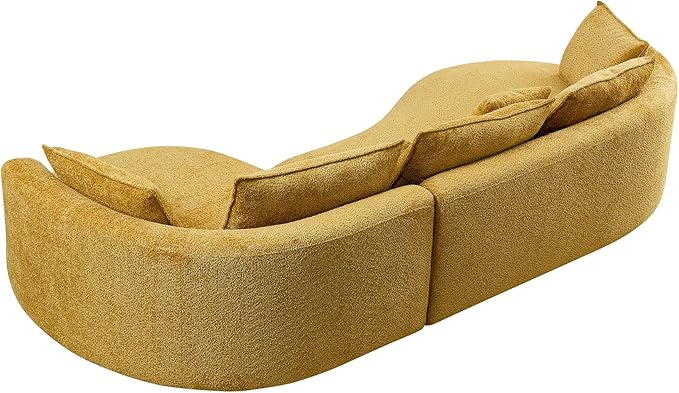 125'' Modern Curved Cloud Sofa Luxury Living Room 5 Seater Combo Sofa Cloud Curve Design Mid Century Upholstered Sofa with Ottoman for Living Room Bedroom Apartment (Boucle, Yellow)