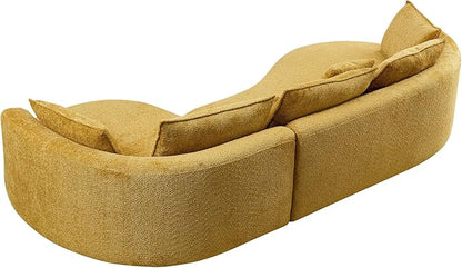 125'' Modern Curved Cloud Sofa Luxury Living Room 5 Seater Combo Sofa Cloud Curve Design Mid Century Upholstered Sofa with Ottoman for Living Room Bedroom Apartment (Boucle, Yellow)