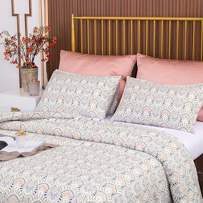 CLOTHKNOW Aztec Queen Comforter Set 3Pcs Boho Bedding Comforter Sets Geometric Bed Comforter with 2 x Pillowcases