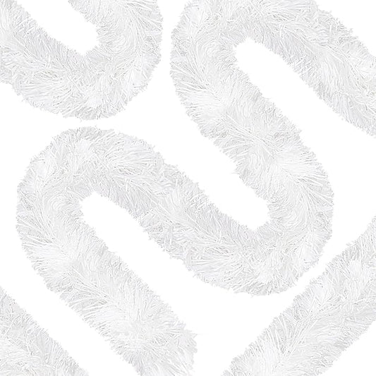 50 Ft Christmas Tinsel Garland White Thick Tinsel Garland Xmas Tree Decorations Metallic Tinsel Twist Garland for Christmas, Birthday, Party Decor Indoor Outdoor Party Supplies