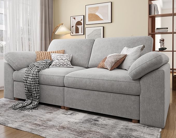 EASE MOOSE Modern Loveseat Sofa for Living Room, Comfty 2 Seat Solid Wood Frame Sofa, FSC Certified Modern Deep Seat Couch, Removable Cover,Light Gray