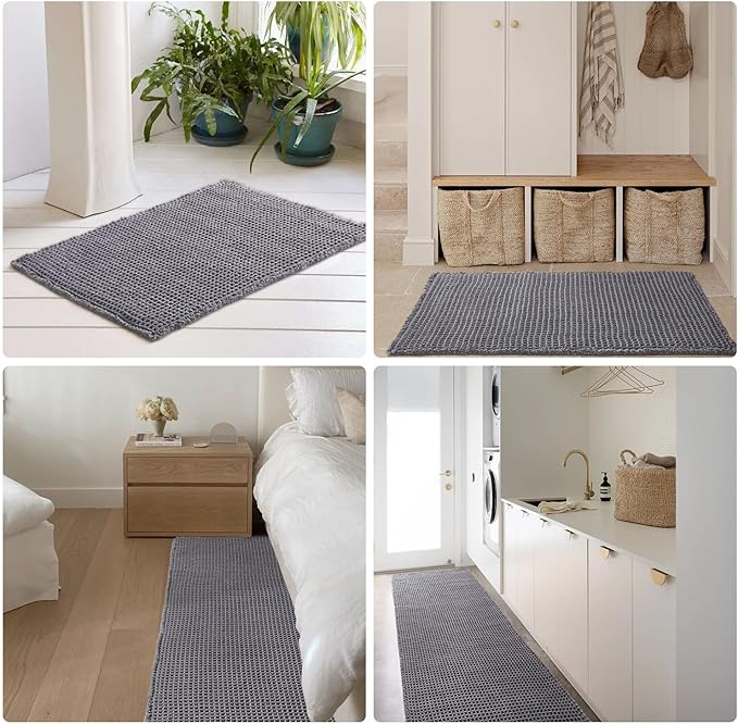 Waffle Runner Rug Bathroom, Long Boho Bathroom Rugs Non Slip Washable Super Absorbent Quick Dry Farmhouse Bath Decor, 72"x24" Grey