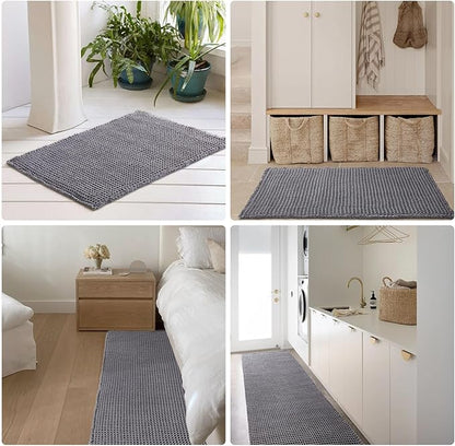 Waffle Runner Rug Bathroom, Long Boho Bathroom Rugs Non Slip Washable Super Absorbent Quick Dry Farmhouse Bath Decor, 72"x24" Grey