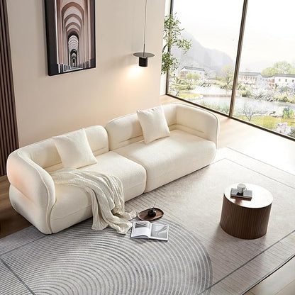 110" Modern Couch Curved Sofa for Living Room, Luxury Curved Sectional Sofas, Upholstered Boucle 3-Seater Loveseat, Minimalist Couches for Office Apartment, Beige