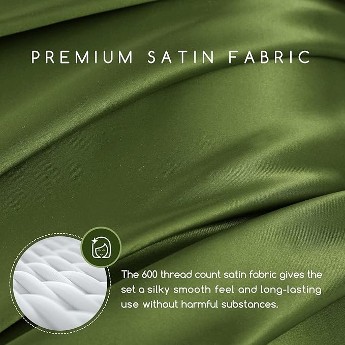 MR&HM Satin Bed Sheets, Full Size Sheets Set, 4 Pcs Silky Bedding Set with 15 Inches Deep Pocket for Mattress (Full, Sage)