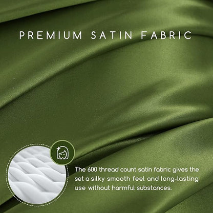 MR&HM Satin Bed Sheets, Full Size Sheets Set, 4 Pcs Silky Bedding Set with 15 Inches Deep Pocket for Mattress (Full, Sage)