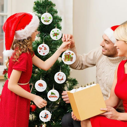 Syhood 24 Pcs 3.15'' DIY Christmas Blank White Ball Ornaments Set Plastic Matte Flat Discs Ornaments DIY Xmas Tree Decoration with Acrylic Paint Markers Gems Stickers for Crafts Party Decor