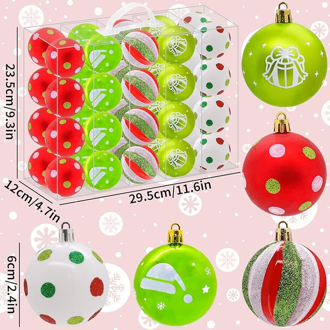 40PCS 2.36" Christmas Balls Ornaments, Plastic Christmas Tree Ornaments, Holiday Baubles, Hanging Decorations for Xmas Trees Holiday Party, Lime Green Baubles