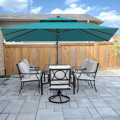 10x13FT Cantilever Outdoor Patio Umbrellas, Double Top Large Rectangle Umbrella, Heavy Duty 360° Rotation Offset Outdoor Sun Shade Umbrella for Garden Deck Pool Backyard, Turquoise