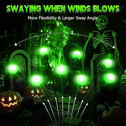 6Pack 48 LED Halloween Decorations Outdoor -LETMY Upgraded Swaying Solar Lights Outdoor, Waterproof Solar Firefly Lights Solar Halloween Lights for Pathway Yard Garden Decorations (Green)