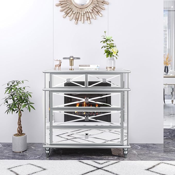 DWVO Silver 5 Drawer Dressers for Bedroom 35" Accent Chest with Drawers