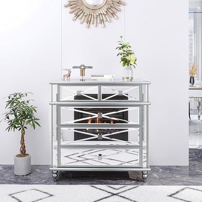 DWVO Silver 5 Drawer Dressers for Bedroom 35" Accent Chest with Drawers