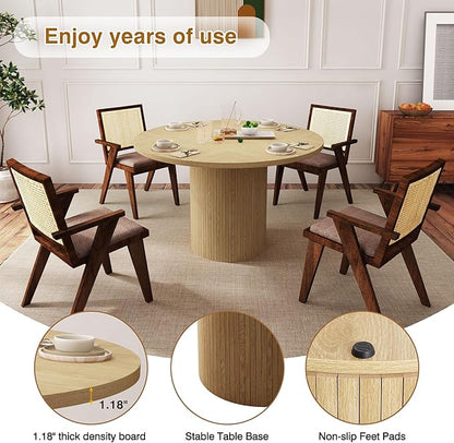Round Dining Table for 4, Modern Farmhouse Kitchen Table, 47 Inch Small Circle Dining Tables with Wood Strip Base for Kitchen Living Room (Natural)