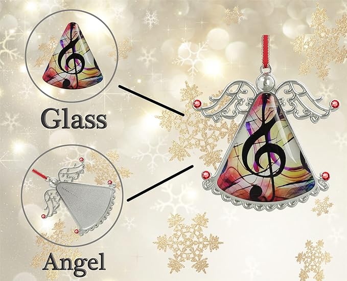 XUTAI Angel Christmas Tree Ornaments Music Note Glass Christmas Hanging Angel Glass Pendant for Holiday Decoration